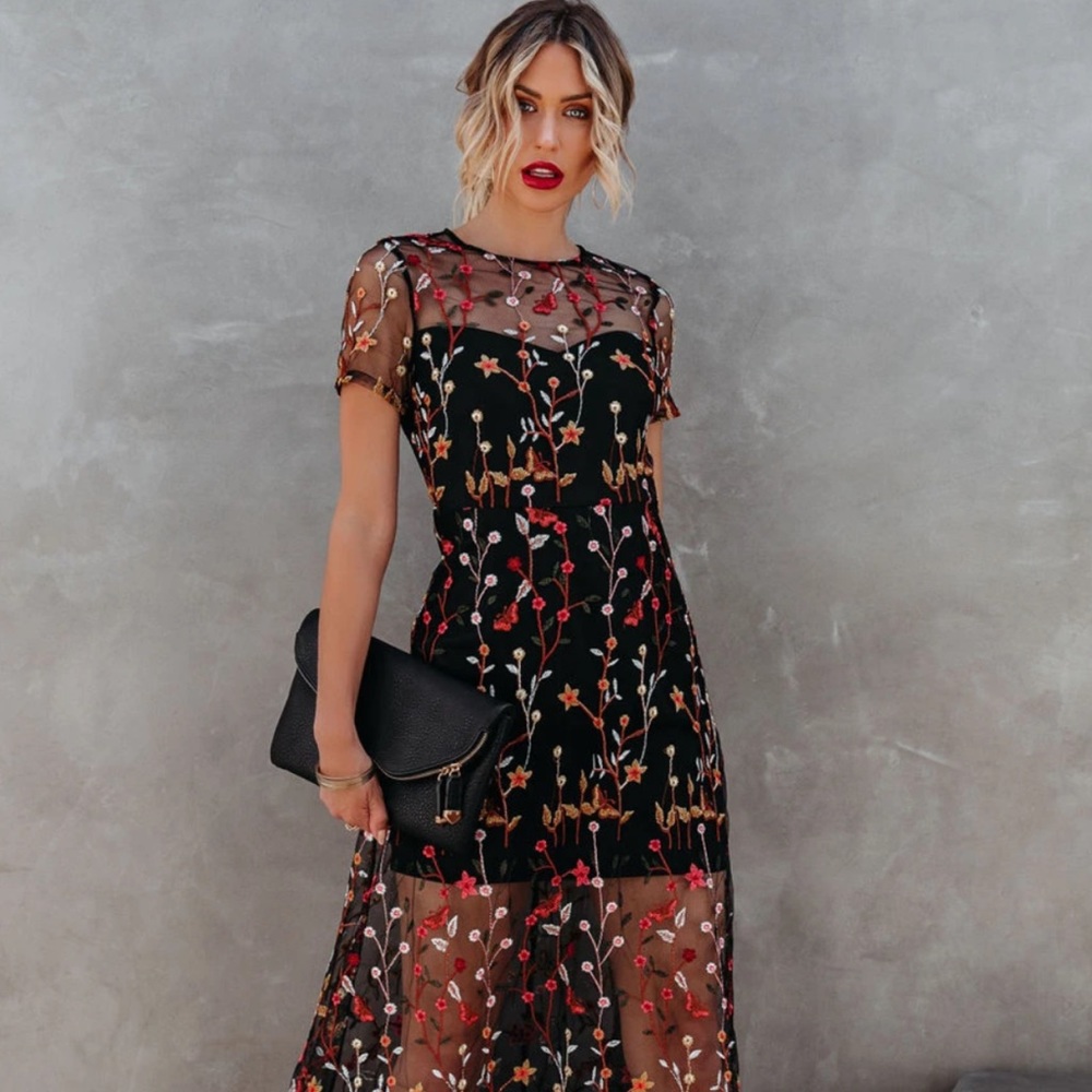 VICI IMMEASURABLE JOY EMBROIDERED MESH MAXI DRESS SIZE M